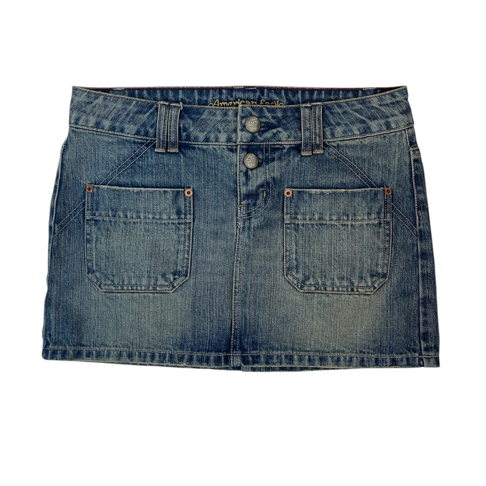 VTG America Eagle micro mini denim skirt size 2‎ Y2K 100% cotton patch pocket